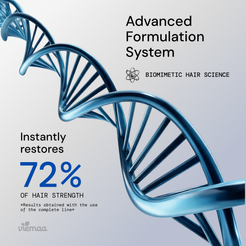 Infographic explaining how the viemaa bond building collection can instantly restore 72% of hair strength. 