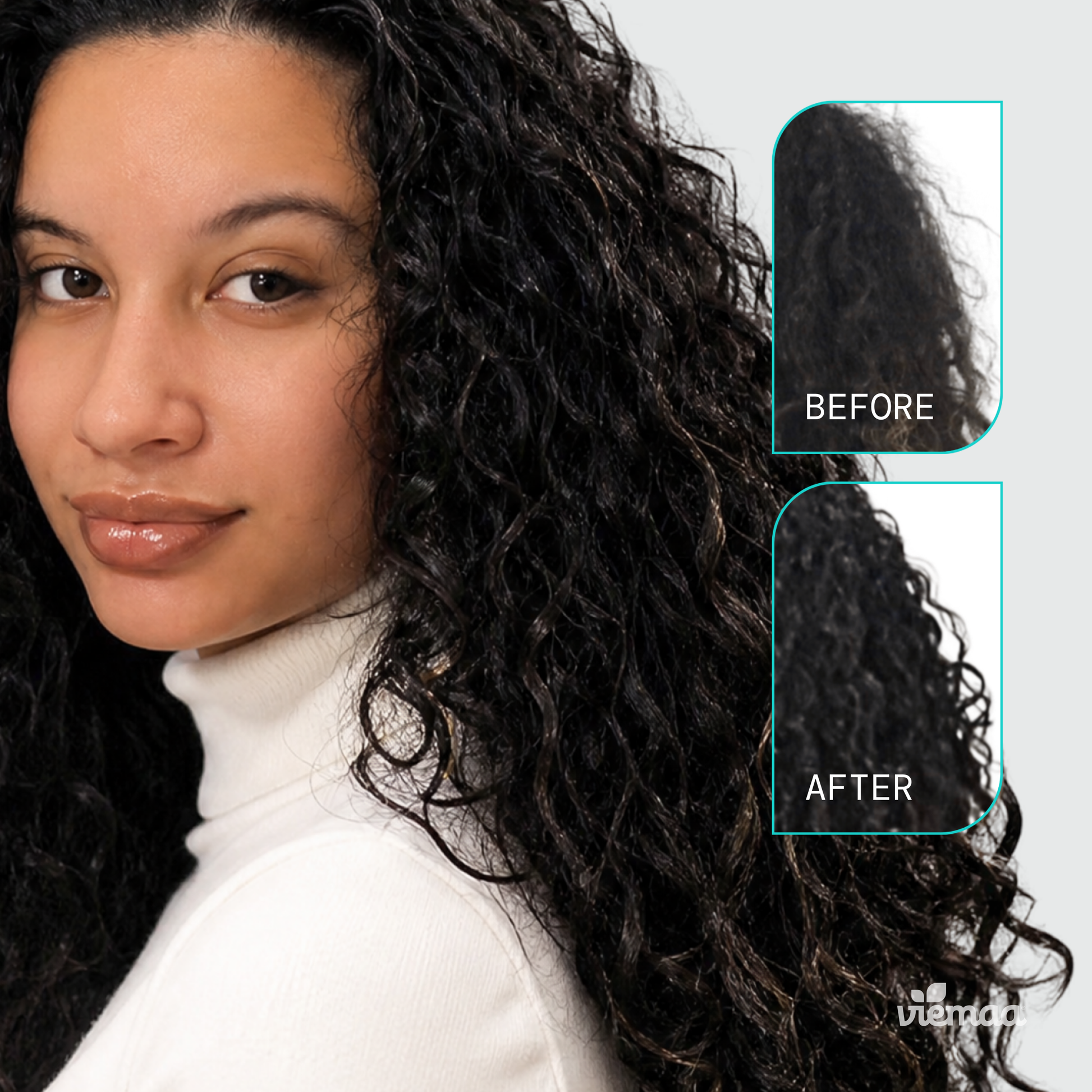 Infographic showing before and after hair comparison illustrating how the bond shampoo helps smooth the appearance of hair. 