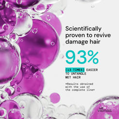 Infographic highlighting how viemaa's bond building collection makes it 93% easier to untangle wet hair. 